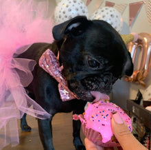 Load image into Gallery viewer, Baby girl enjoying her birthday cupcake.
